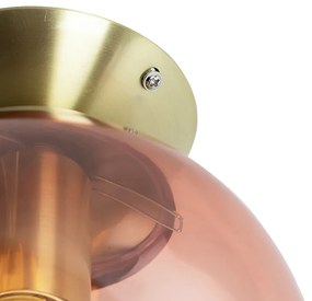 Art Deco plafondlamp messing met roze glas - Pallon Art Deco E27 bol / globe / rond Binnenverlichting Lamp