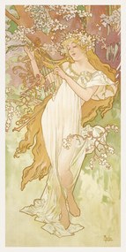 Kunstreproductie The Seasons: Spring (Art Nouveau Portrait) - Alphonse Mucha, (20 x 40 cm)