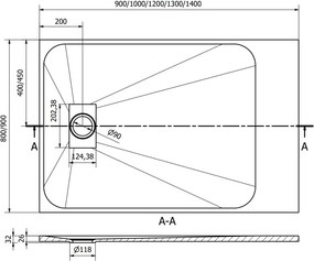 Mexen Hugo rechthoekige douchebak SMC 140 x 80 cm, grijs - 42618014