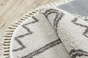 Tapijt BERBER TANGER B5940 ROND crème / bruinrand ,  Barber , marokkaanse shaggy