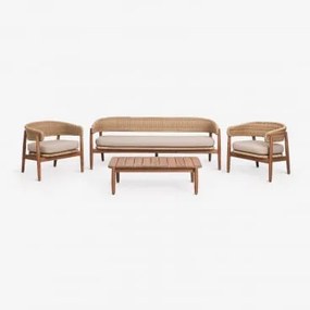 Tuinset Met 3-zitsbank, 2 Fauteuils En Salontafel Van Acaciahout Ribeira Acacia Bruin - Sklum