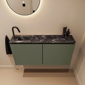 Mondiaz Ture DLux toiletmeubel 100cm army met wastafel lava links met kraangat