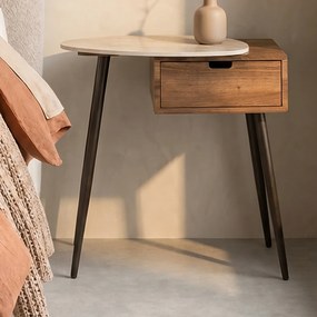 Nachtkastje Met Travertin Blad Links - 60x35x60cm.