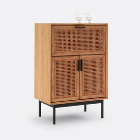 Barmeubel van eikenhout, fineer en vlechtwerk, Waska