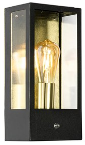 Buiten wandlamp zwart met goud schemersensor - Rotterdam