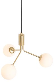 Art Deco hanglamp goud met opaal glas 3-lichts - Coby