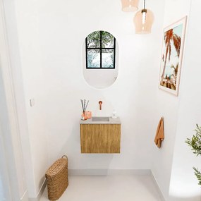 Mondiaz Joya DLux 50cm toiletmeubel oak met wastafel faye midden zonder kraangat glace