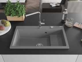 Mexen Omar granieten spoelbak 1-komers 800 x 480 mm, grijs, sifon chroom - 6520801005-71