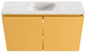 Mondiaz Ture DLux toiletmeubel 80cm ocher met wastafel ostra midden zonder kraangat