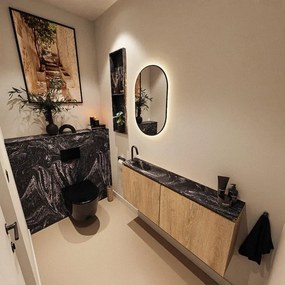 MONDIAZ TURE-DLUX 120cm toiletmeubel Washed Oak. EDEN wastafel Lava positie links. Met 1 kraangat. TUREDX120WASL1LAV