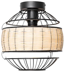 Oosterse plafondlamp zwart met rotan 25 cm - Emir