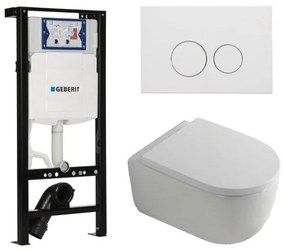 QeramiQ Dely Swirl Toiletset - 36.3x51.7cm - Geberit UP320 plieger inbouwreservoir - 35mm zitting - mat witte metalen bedieningsplaat - ronde knoppen - wit glans SW1381697/SW706190/SW1000767/SW1026256