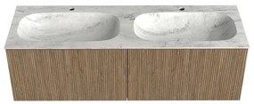 Mondiaz Kurve-dlux 140cm badmeubel dusk met 2 lades en wastafel stor small dubbel 2 kraangaten opalo