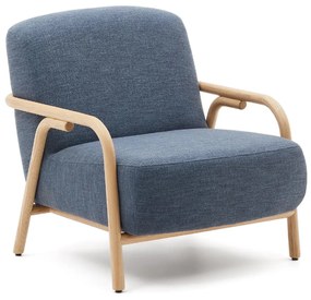 Kave Home Sylo Blauwe Fauteuil Met Houten Armleuningen