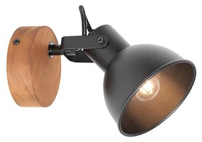Industriële Spot / Opbouwspot / Plafondspot zwart met hout kantelbaar - Tommy Industriele / Industrie / Industrial E14 rond Binnenverlichting Lamp