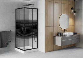 Mexen Rio vierkante douchecabine 80 x 80 cm, zwarte strepen, zwart + douchebak, wit - 860-080-080-70-20-4510