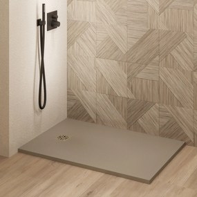Saniclear Lino douchebak 90x70cm met stone finish capppuccino