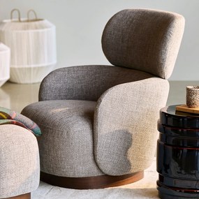 Draaifauteuil met voetensteun, gemêleerde stof en walnootfineer, JESPER