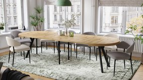 EXPANSO Eik Artisan/zwarte poten - GROTE RONDE TAFEL Ø110 UITBREIDBAAR TOT 310 cm met Y-POTEN LOFT/INDUSTRIAL