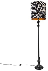 Stoffen Vloerlamp zwart met kap zebra dessin 40 cm - Classico Klassiek / Antiek E27 Binnenverlichting Lamp