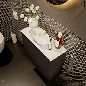 Mondiaz Fowy toiletmeubel 60cm urban met witte waskom midden en kraangat