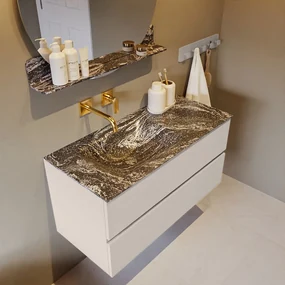 Mondiaz Vica DLux badmeubel 100cm linen 2 lades met wastafel lava links zonder kraangat
