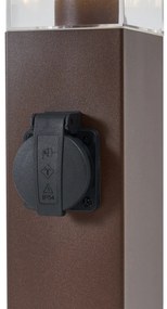 Buitenlamp roestbruin met helder glas 45cm IP44 met stopcontact en bewegingssensor - Malios