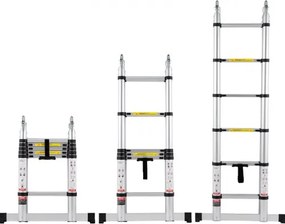 VEVOR Telescopische Ladder, 1,85-3,79 m A-vormige aluminium uitschuifladder, lichtgewicht opvouwbare ladder met meerdere intrekbare delen, draagvermogen van 170 kg met stabilisatorstang, multifunctionele ladders voor campers