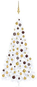 vidaXL Kunstkerstboom met LED's en kerstballen half 210 cm wit