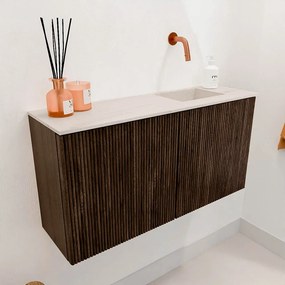 Mondiaz Joya DLux 80cm toiletmeubel walnut met wastafel faye rechts zonder kraangat meli