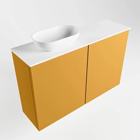 Mondiaz Fowy toiletmeubel 80cm ocher met witte waskom links zonder kraangat