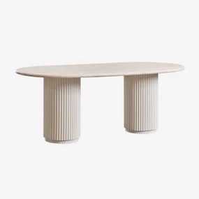 Ovale Eettafel 200x100 Cm In Travertijn En Mangohout Giselda Travertine - Sklum