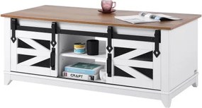 VEVOR salontafel in boerderijstijl, rechthoekige salontafel met 2 schuifdeuren, draagvermogen 68 kg, 2-laags rustieke cocktailtafel met verwijderbare planken voor woonkamer/slaapkamer