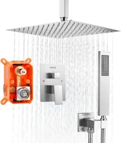 VEVOR Douchekraan Regendouchesysteem voor Badkamer Douchesysteem met 305 mm Vierkante Regendouchekop &amp; Handdouche, Plafondgemonteerde Badkamerkranen met Messing Klep &amp; Afwerkingsset, Geborsteld Nikkel