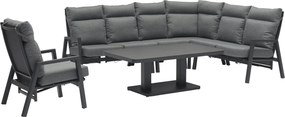 Caribbean verstelbare hoek loungeset 6 delig aluminium antraciet met verstelbare tafel