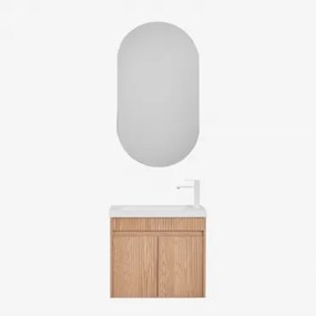 Narek Zwevend Houten Badkamermeubelset Met Geïntegreerde Wastafel Ash Brown & Ovaal Met Opbergruimte Zwart 50x90 Cm Oricsa & Wit - Sklum