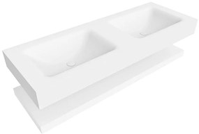 Zaro Alan badmeubel 130cm met planchet talc en vrijhangende wastafel cloud dubbel zonder kraangat talc