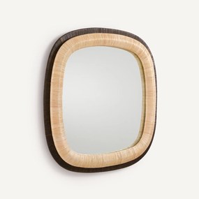 Vierkante spiegel in tweekleurig rotan, hoogte 91 cm, MAE