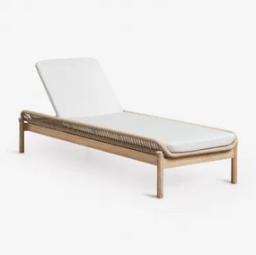 Set Van 2 Verstelbare Ligstoelen Van Acaciahout En Gevlochten Touw Karvia Lichte Acaciekleur & Stof Wit - Sklum