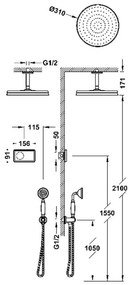 Tres Shower Technology Clasic elektronische inbouwthermostaat met regendouche en handdouche plafondmontage goud