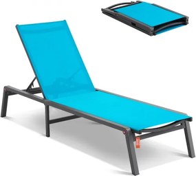 VEVOR Outdoor Chaise Lounge Chair, Aluminium Patio Lounge Chair met 5 Verstelbare Standen, Opvouwbare Zwembad Lounge Chair met Ligfunctie en Volledig Vlakke Zonnestoel voor Terras, Strand, Zwembad, Blauw