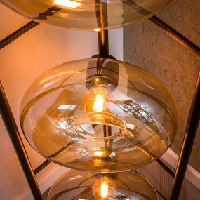 Bronze Vloerlamp Met Rond Beige Glas