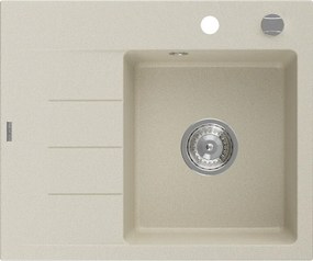 Mexen Ben granitische spoelbak met 1 bak en afdruipgedeelte, rechts 600 x 500 mm, beige, sifon chroom - 6523605000-69
