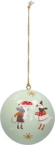 Kerstbal, katoenmaché, gans en muis, lichtgroen, Ø7 cm