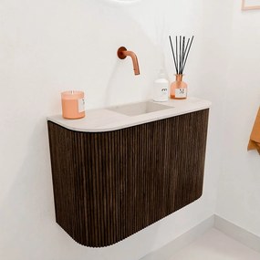 Mondiaz Joya DLux 65cm toiletmeubel ronding links/rechts walnut met wastafel faye midden zonder kraangat meli