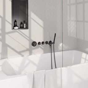 Brauer Gunmetal Carving Badkraan Inbouw - douchegarnituur - 20cm uitloop - met inbouwdeel - 3 carving knoppen - handdouche staaf 1 stand - PVD - geborsteld gunmetal 5-GM-093