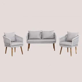 Tuinset Met 2-zitsbank En 2 Fauteuils Van Acaciahout En Gevlochten Touw Barker Grijs - Sklum