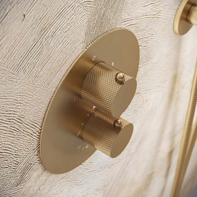 Saniclear Brass Curved Pro inbouw regendouche rond met 20cm hoofddouche en plafondarm geborsteld messing - mat goud