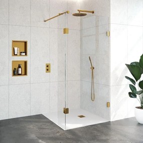 BRAUER Void inloopdouche helder glas 100x200 met 30 zijwand incl. glascoating PVD goud geborsteld GS-VOI2H10030200GG