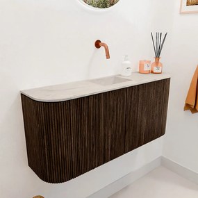Mondiaz Joya DLux 95cm toiletmeubel ronding links/rechts walnut met wastafel faye midden zonder kraangat ostra